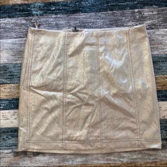 Free People mini skirt/gold silver and suede size 8 - Picture 2 of 2